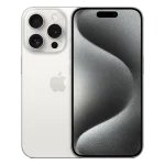 Celular iPhone 15 pro Max blanco titanio vista frontal y trasera
